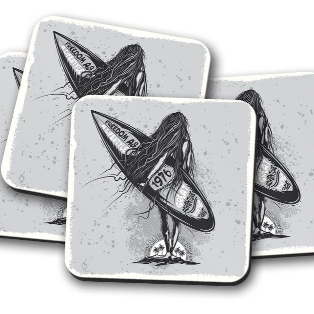 Surf Hawaii Surfer Summer | Vintage Surfer Girls Coaster (Creator Uploaded)