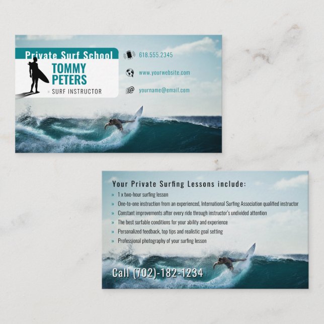 Surf Instructor |  Surfboard Active Sports Business Card (Front/Back)