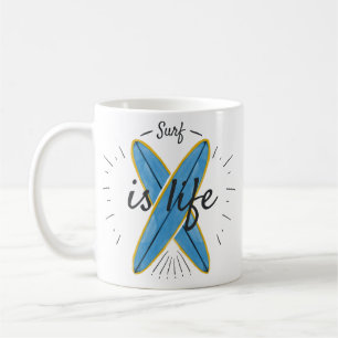 Surf is Life Crossed Surfboards Ocean Waves Beach Coffee Mug