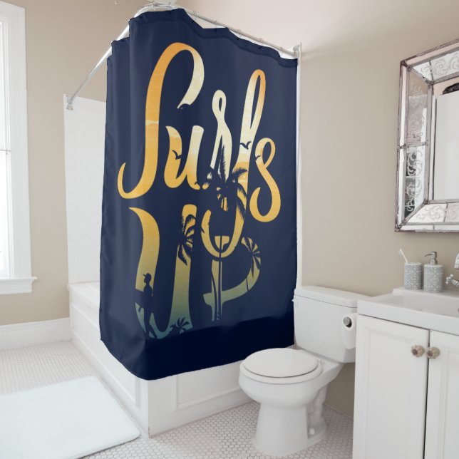 Surf Is Up Surfing Beach Shower Curtain (In Situ)