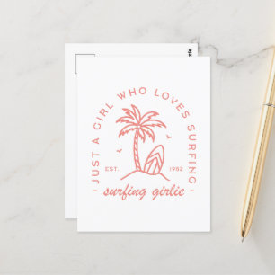 Surf just a girl who loves surfing pink aesthetic postcard