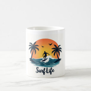 Surf Life Minimalist Surfer Sunset Mug