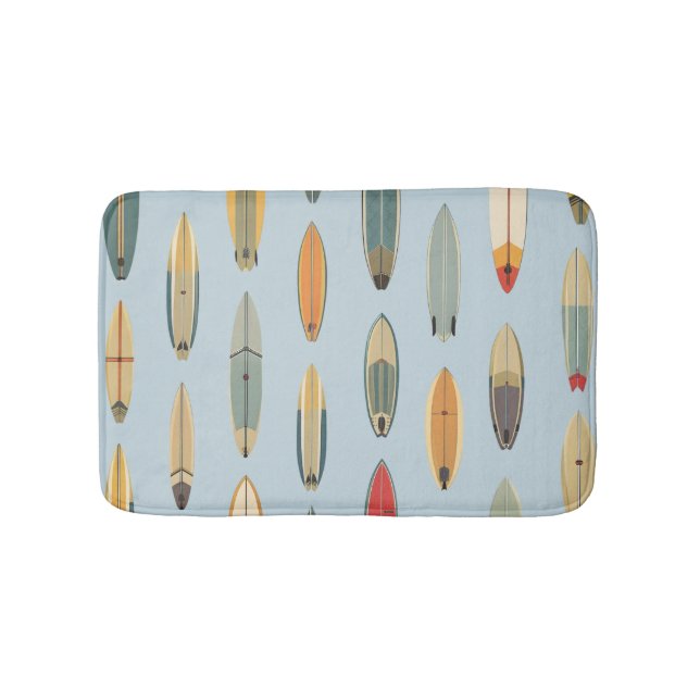 Surf Life - Retro Coastal Blue Surfboard Print Bath Mat (Front)