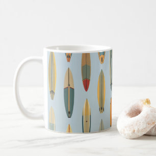 Surf Life - Retro Coastal Blue Surfboard Print Coffee Mug