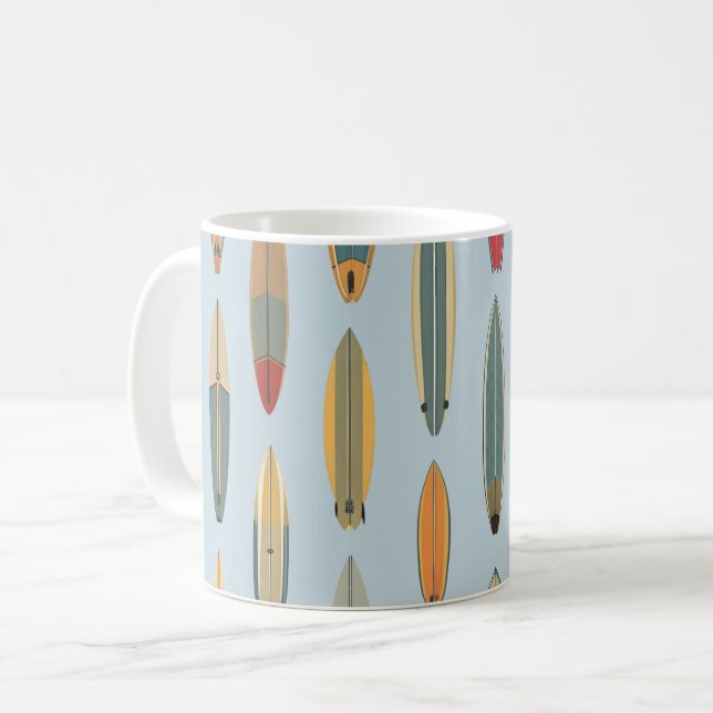 Surf Life - Retro Coastal Blue Surfboard Print Coffee Mug (Front Left)