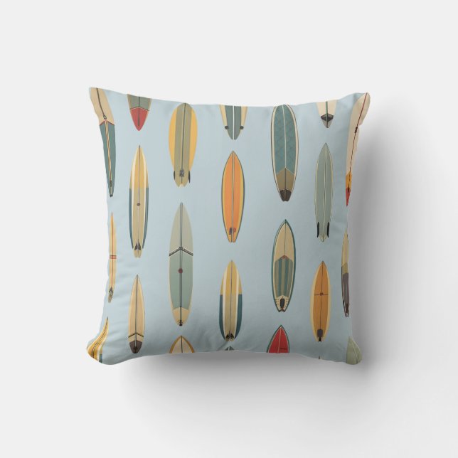 Surf Life - Retro Coastal Blue Surfboard Print Cushion (Front)