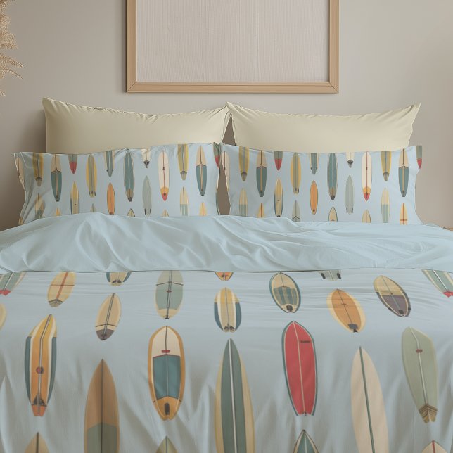 Surf Life - Retro Coastal Blue Surfboard Print Pillowcase (Creator Uploaded)