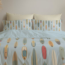 Surf Life - Retro Coastal Blue Surfboard Print