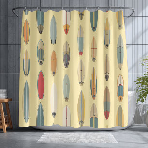 Surf Life Retro Coastal Surfboard Print Yellow Shower Curtain