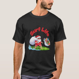 Surf Life Santa Surfing Christmas Art T-Shirt
