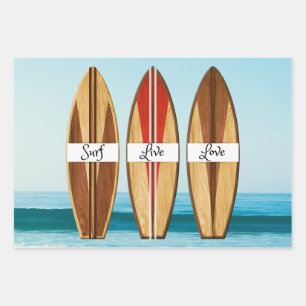 Surf, Live, Love Surfing Boards and Ocean Waves  Wrapping Paper Sheet
