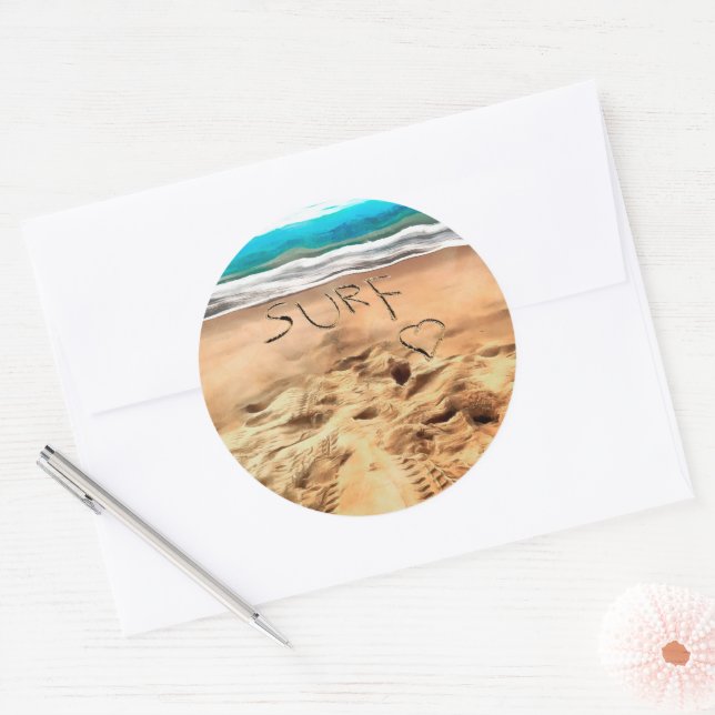 Surf Love. Classic Round Sticker (Envelope)