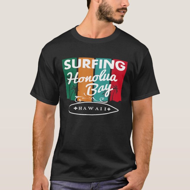 Surf Maui Hawaii Honolua Bay Surfboard Retro Vinta T-Shirt (Front)