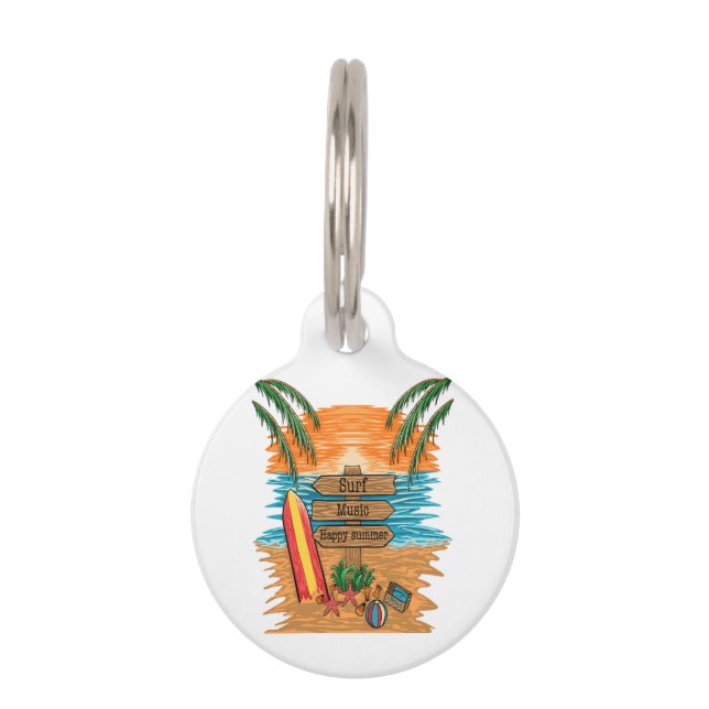 surf music happy summer pet tag (Front)