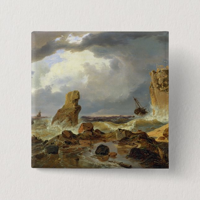 Surf on a Rocky Coast, 1835 15 Cm Square Badge (Front)