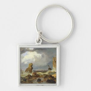 Surf on a Rocky Coast, 1835 Key Ring