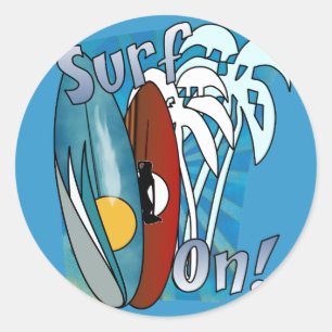 Surf On Round Stickers