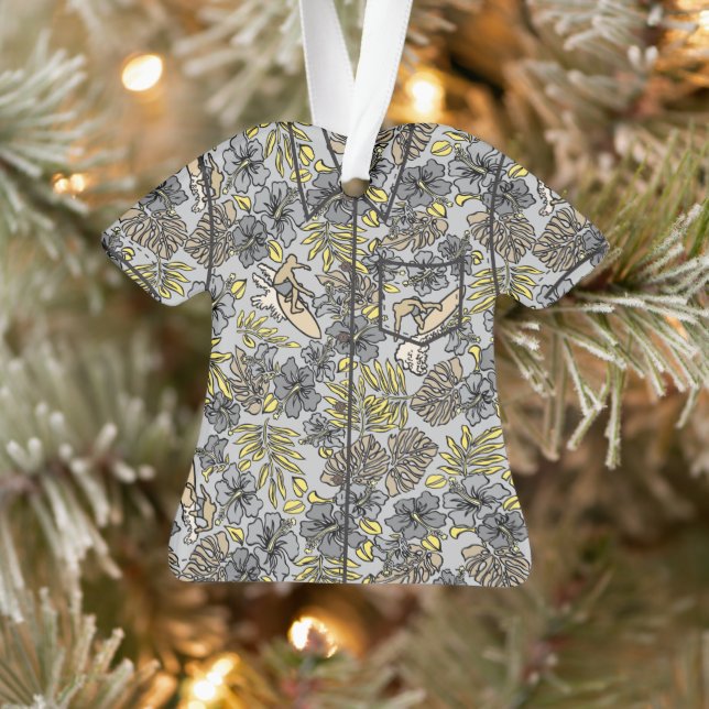 Surf Pareau Hawaiian Hibiscus Aloha Shirt- Grey Ornament (Tree)