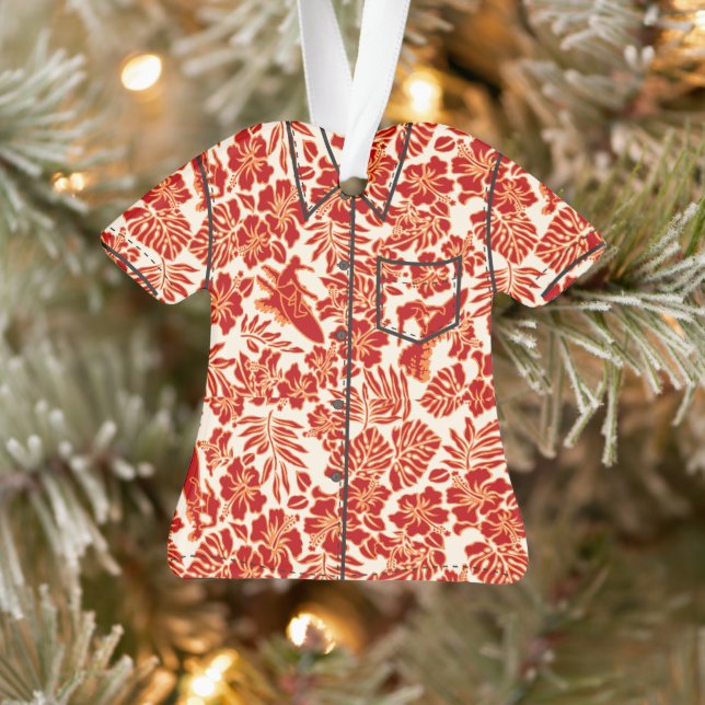 Surf Pareau Hawaiian Hibiscus Aloha Shirt- Red Ornament (Tree)