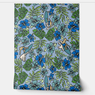 Surf Pareau Hawaiian Hibiscus Surfing Blue Multi Wallpaper