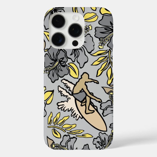 Surf Pareau Hawaiian Hibiscus Surfing Grey  Case-Mate iPhone Case (Back)