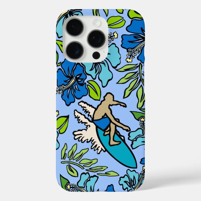 Surf Pareau Hawaiian Hibiscus Surfing Multi Blues Case-Mate iPhone Case (Back)