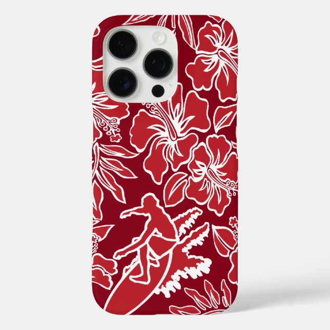 Surf Pareau Hawaiian Hibiscus Surfing Red Case-Mate iPhone Case (Back)