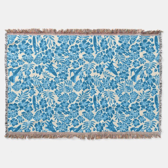 Surf Pareau Hawaiian Hibiscus Throw Blankets (Front)