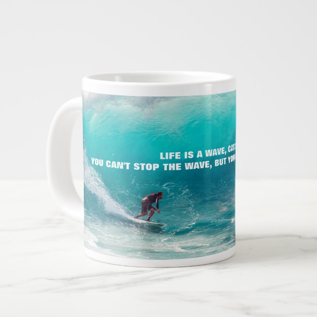 SURF QUOTE POSTER Two-Tone Candy Jar Large Coffee Mug (Front Left)