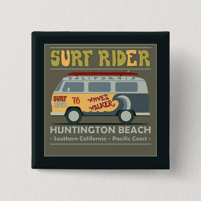 Surf Rider Huntington Beach Poster 15 Cm Square Badge (Front)