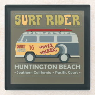 Surf Rider Huntington Beach Poster Glass Coaster