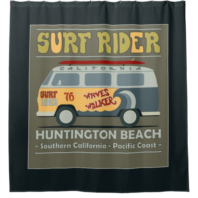 Surf Rider Huntington Beach Poster Shower Curtain (Front)