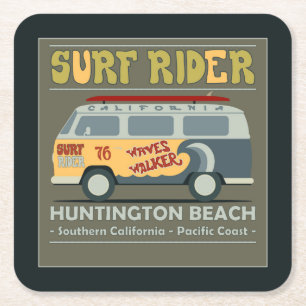 Surf Rider Huntington Beach Poster Square Paper Coaster