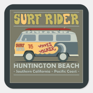Surf Rider Huntington Beach Poster Square Sticker