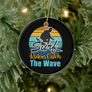 Surf Riders Catch the Waves Ceramic Tree Decoration