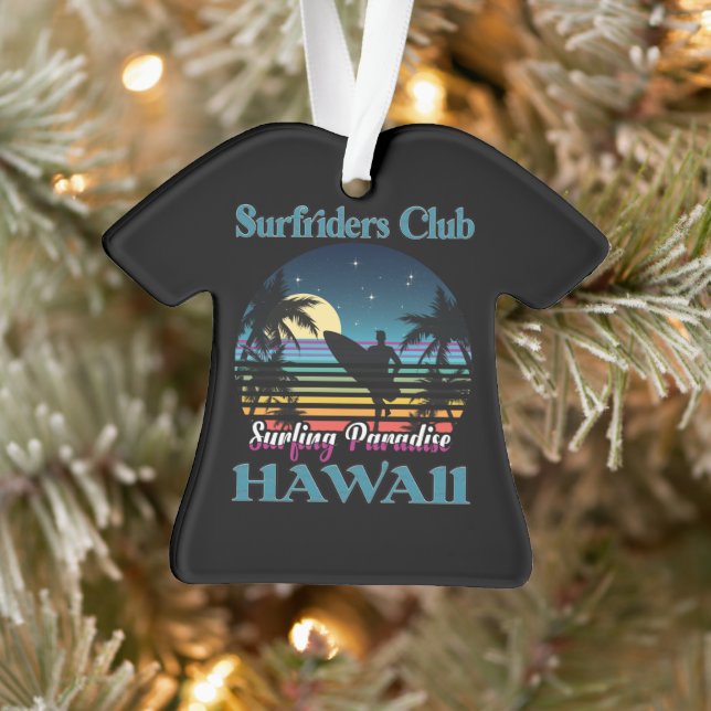 Surf riders Club, Surfing Paradise, Hawaii Ornament (Tree)
