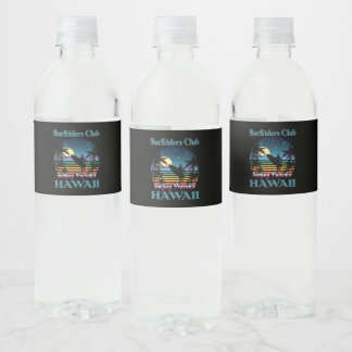 Surf riders Club, Surfing Paradise, Hawaii Water Bottle Label