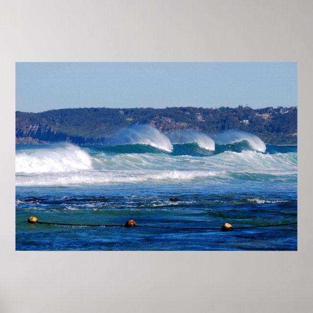 Surf Rolling In - Newcastle Beach NSW Australia Poster (Front)