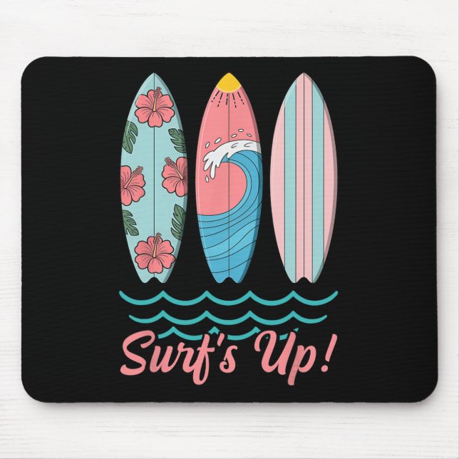 Surf’s Up Cute Surfboard Summer Beach Hawaii Wave  Mouse Mat (Front)