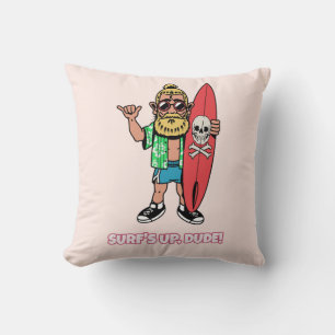 Surf’s Up Dude Bearded Cartoon Surfer Cushion