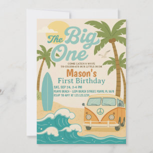 Surf’s Up! Editable The Big One Boy 1st Birthday Invitation