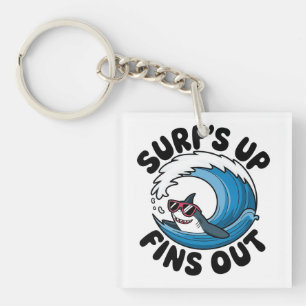 Surf’s Up, Fins Out - Cool Surfing Design Key Ring