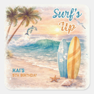 Surf’s Up Retro Beach Birthday Party  Square Sticker