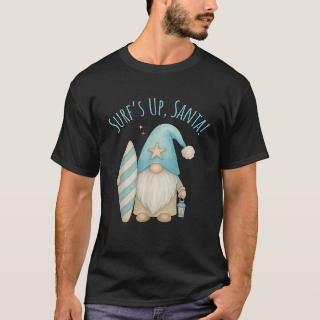 Surf s Up Santa Funny Christmas Gnome  T-Shirt (Front)
