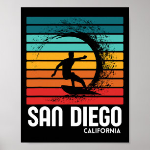 Surf San Diego California Beach Vintage Retro Surf Poster