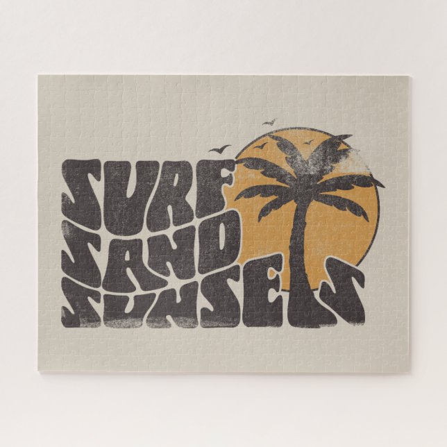 Surf Sand Sunsets Beach Life Palm Tree Jigsaw Puzzle (Horizontal)