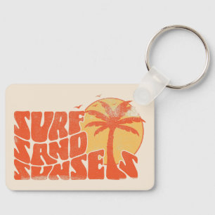 Surf Sand Sunsets Beach Life Palm Tree Key Ring