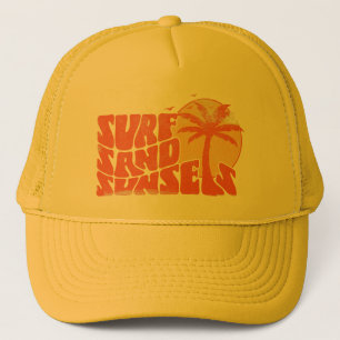 Surf Sand Sunsets Beach Life Palm Tree Trucker Hat