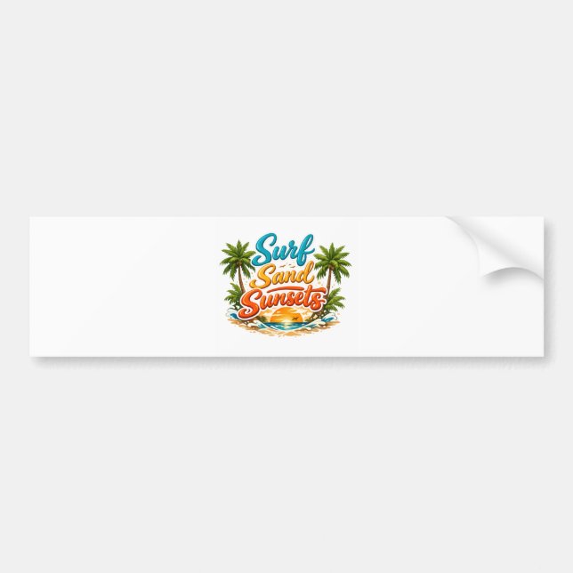 Surf Sand Sunsets Tropical Beach Design Bumper Sticker (Front)