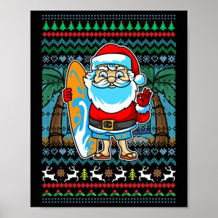 Surf Santa Claus Surfer Hawaiian Christmas Mum Dad Poster